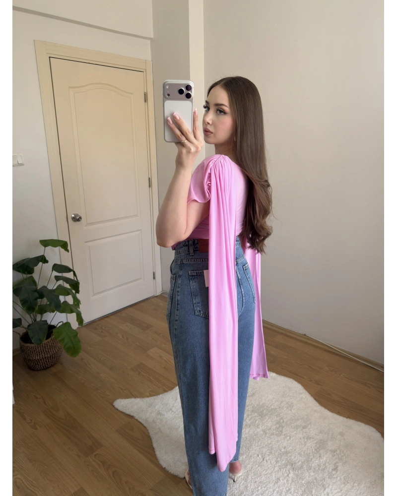 Balon Kesim Yüksek Bel Mavi Jean