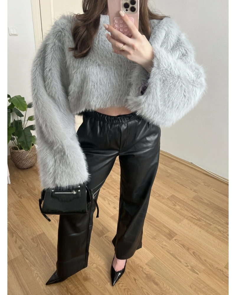 Beli İpli Siyah Deri Pantolon