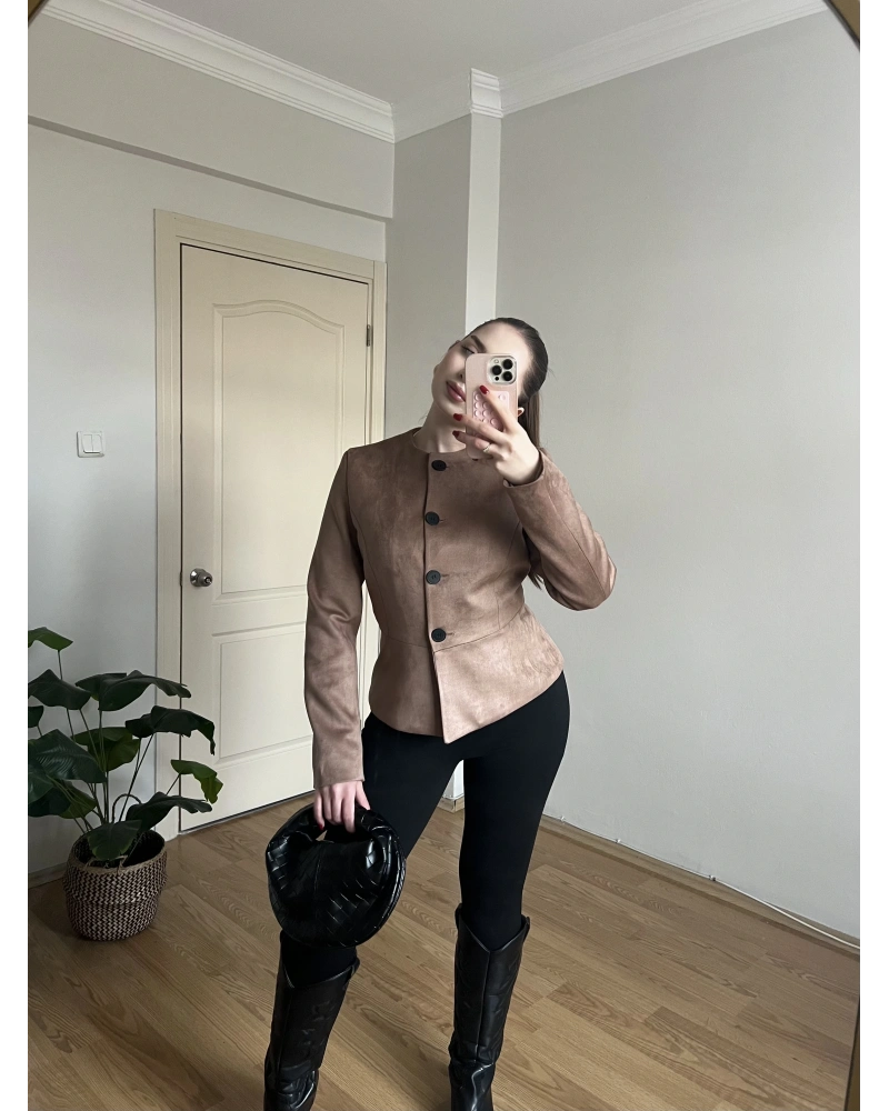 Düğmeli Vizon Süet Ceket