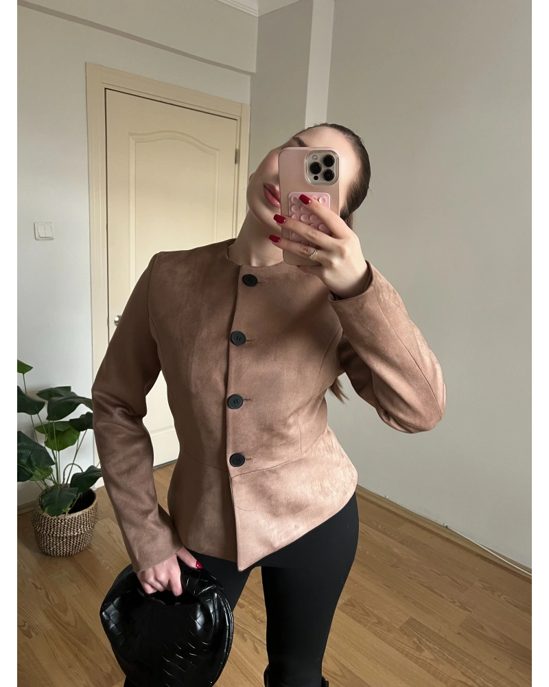 Düğmeli Vizon Süet Ceket