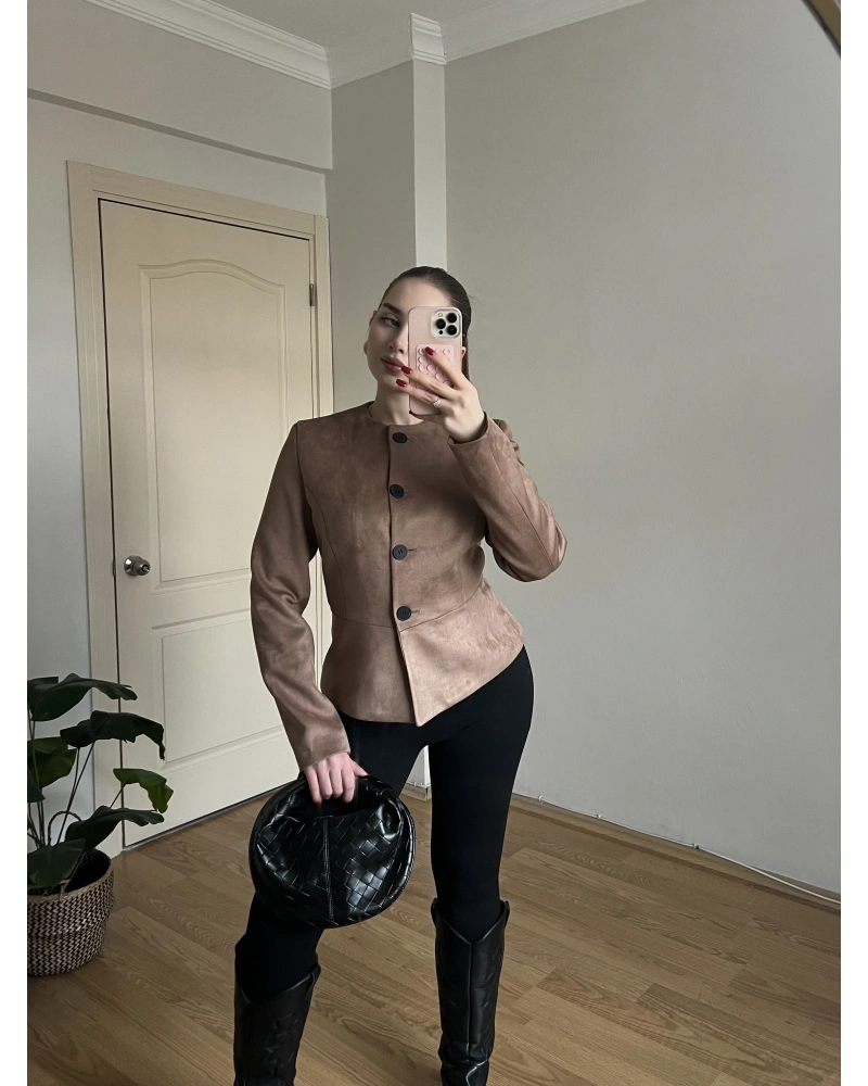 Düğmeli Vizon Süet Ceket