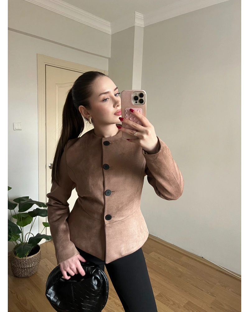 Düğmeli Vizon Süet Ceket