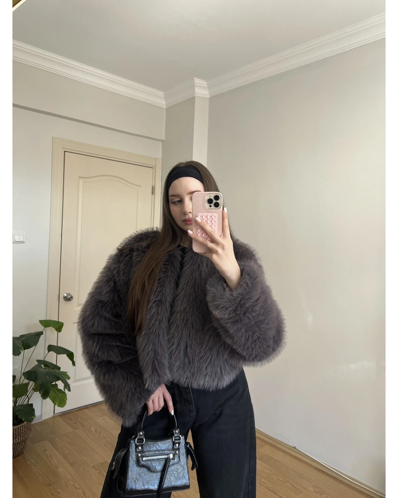 Füme Gri Kısa Kürk