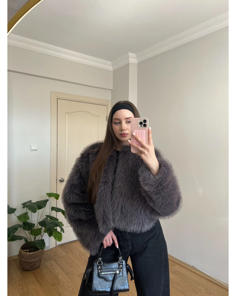 Füme Gri Kısa Kürk