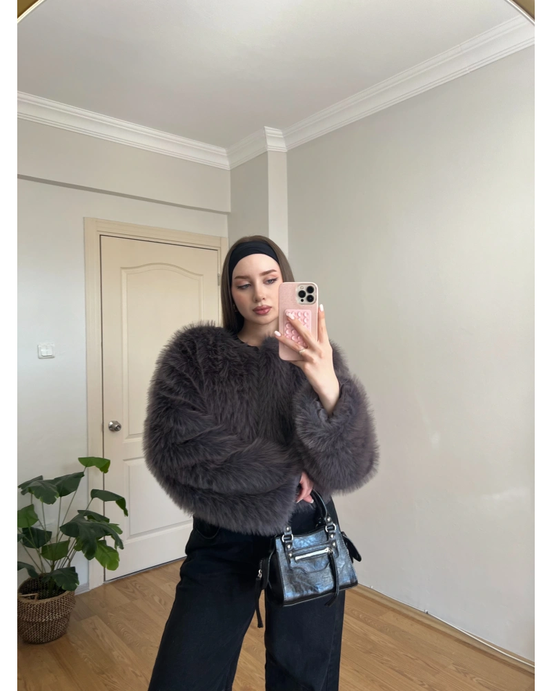 Füme Gri Kısa Kürk