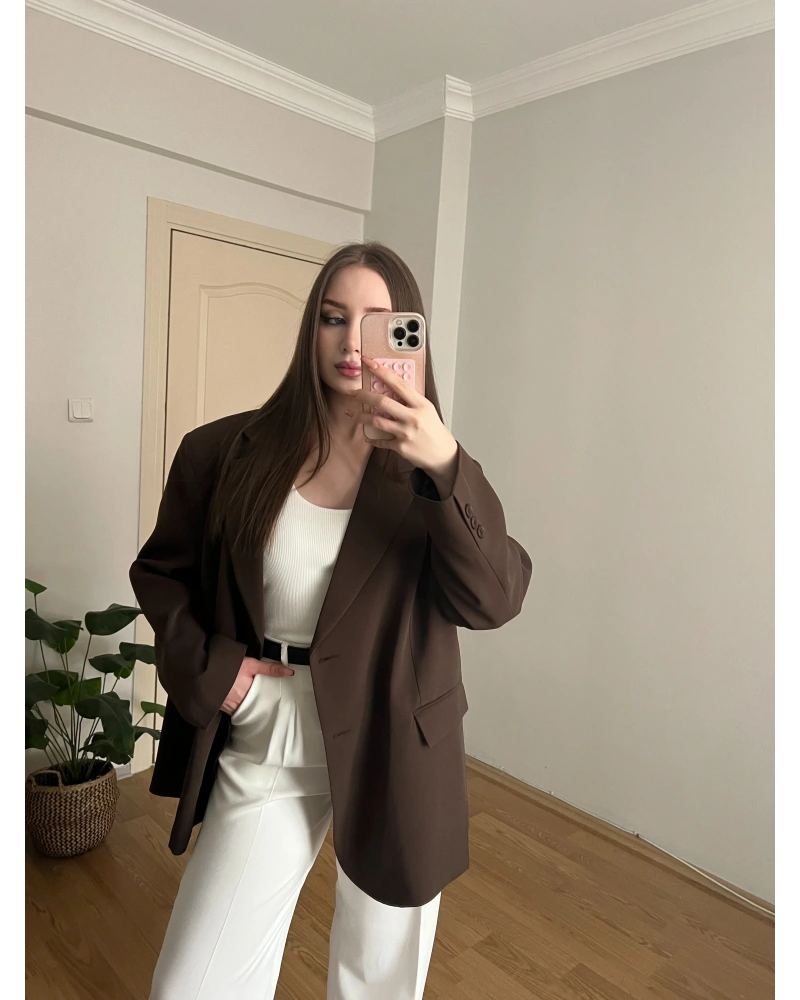 Kahverengi Oversize Blazer Ceket