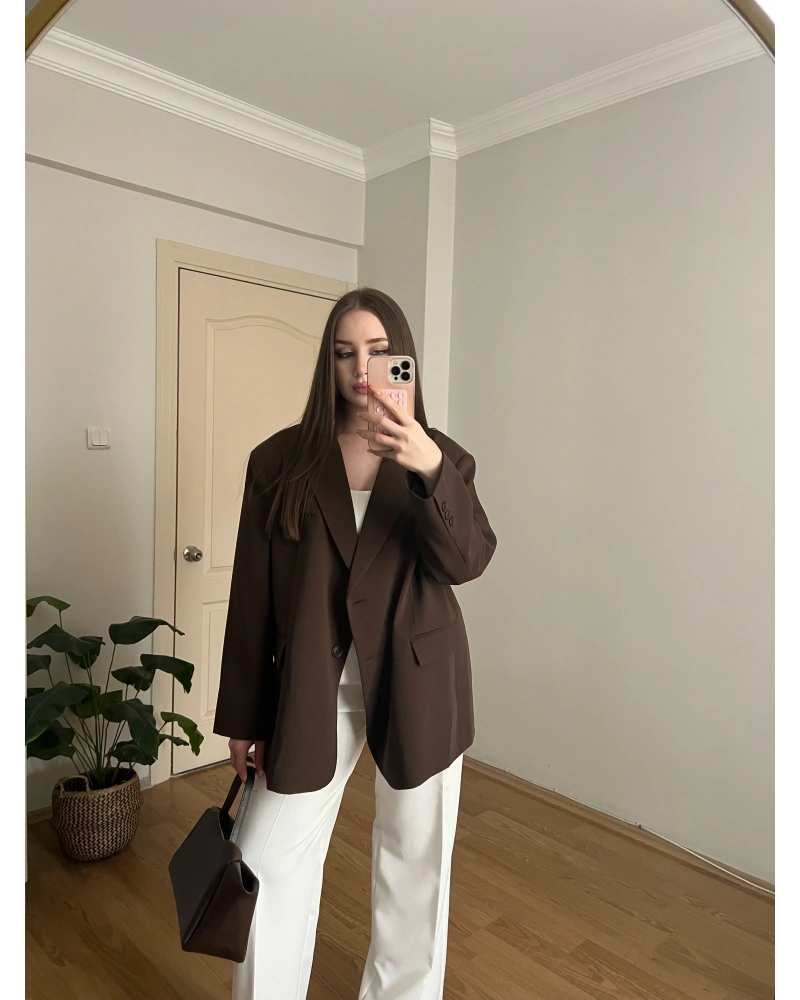 Kahverengi Oversize Blazer Ceket