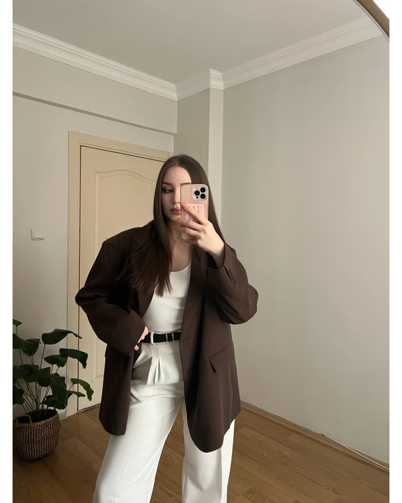 Kahverengi Oversize Blazer Ceket