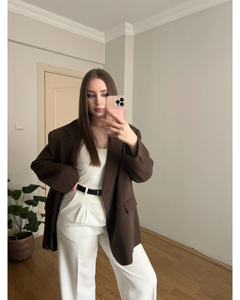 Kahverengi Oversize Blazer Ceket