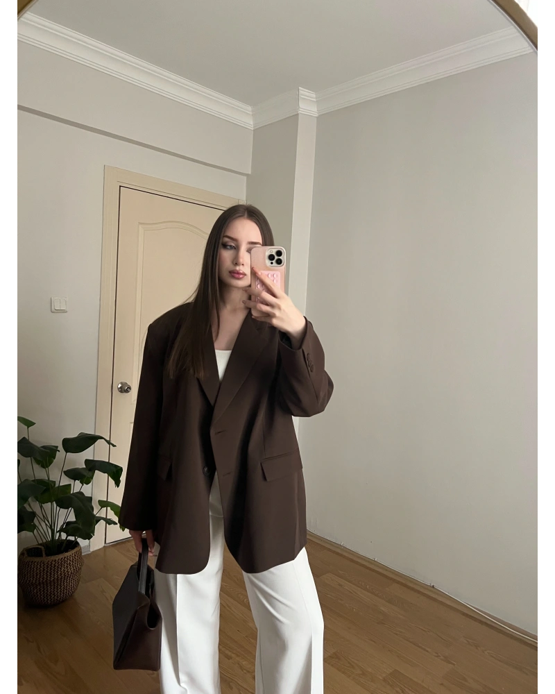 Kahverengi Oversize Blazer Ceket