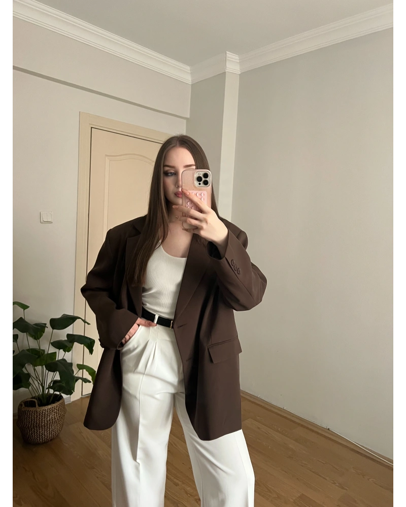 Kahverengi Oversize Blazer Ceket