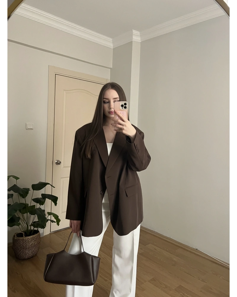 Kahverengi Oversize Blazer Ceket