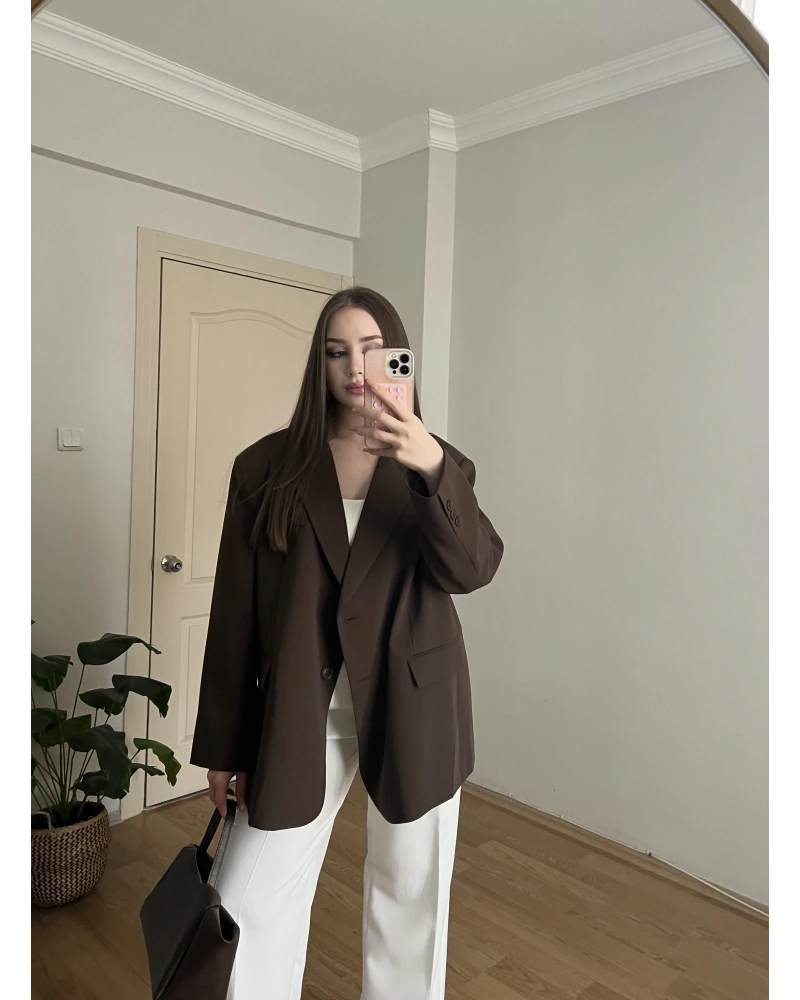 Kahverengi Oversize Blazer Ceket