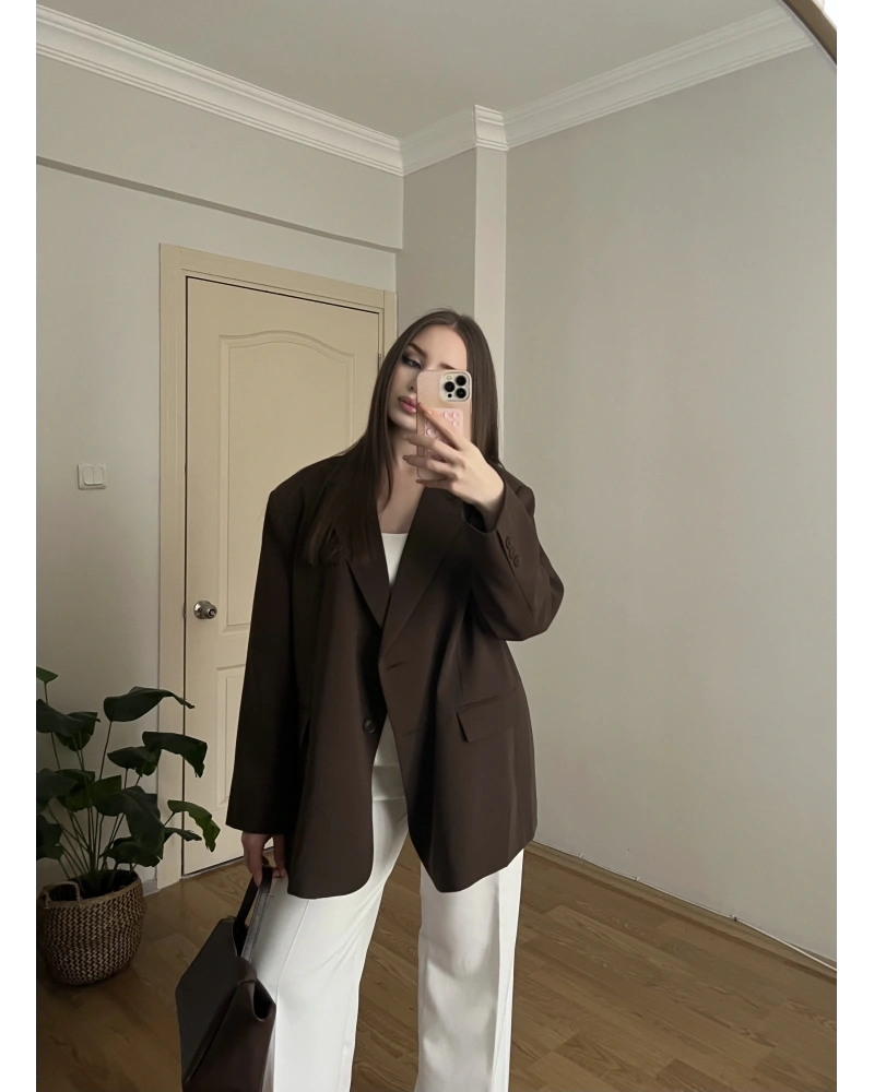 Kahverengi Oversize Blazer Ceket