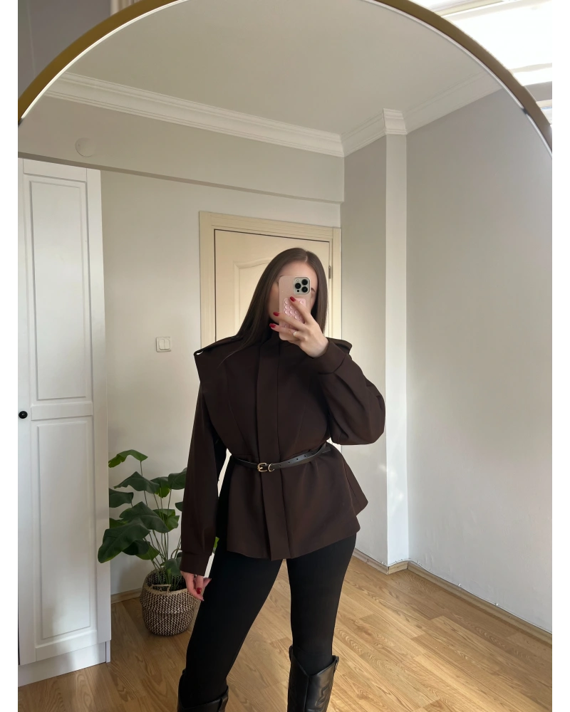 Kemer Detaylı Acı Kahve Ceket