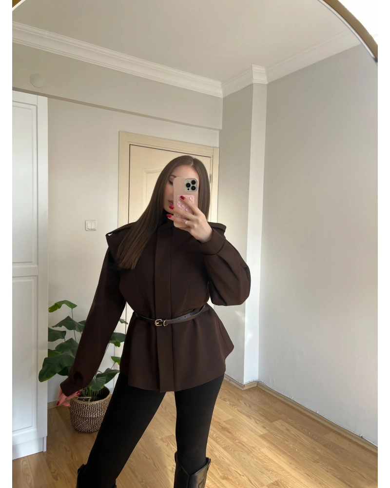 Kemer Detaylı Acı Kahve Ceket