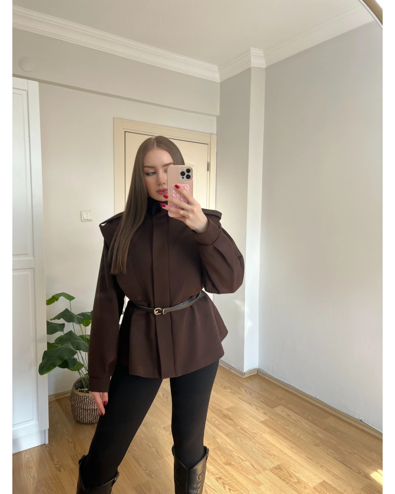 Kemer Detaylı Acı Kahve Ceket