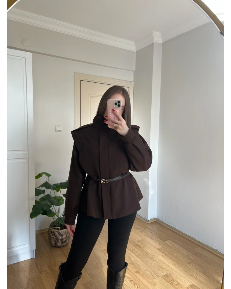 Kemer Detaylı Acı Kahve Ceket