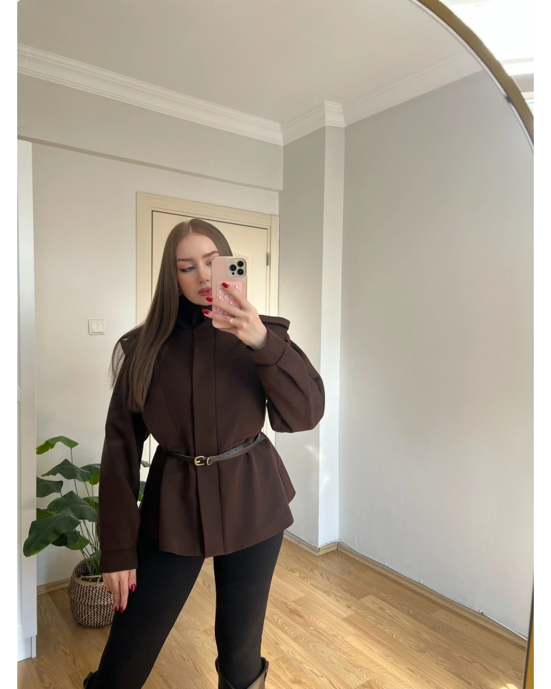 Kemer Detaylı Acı Kahve Ceket