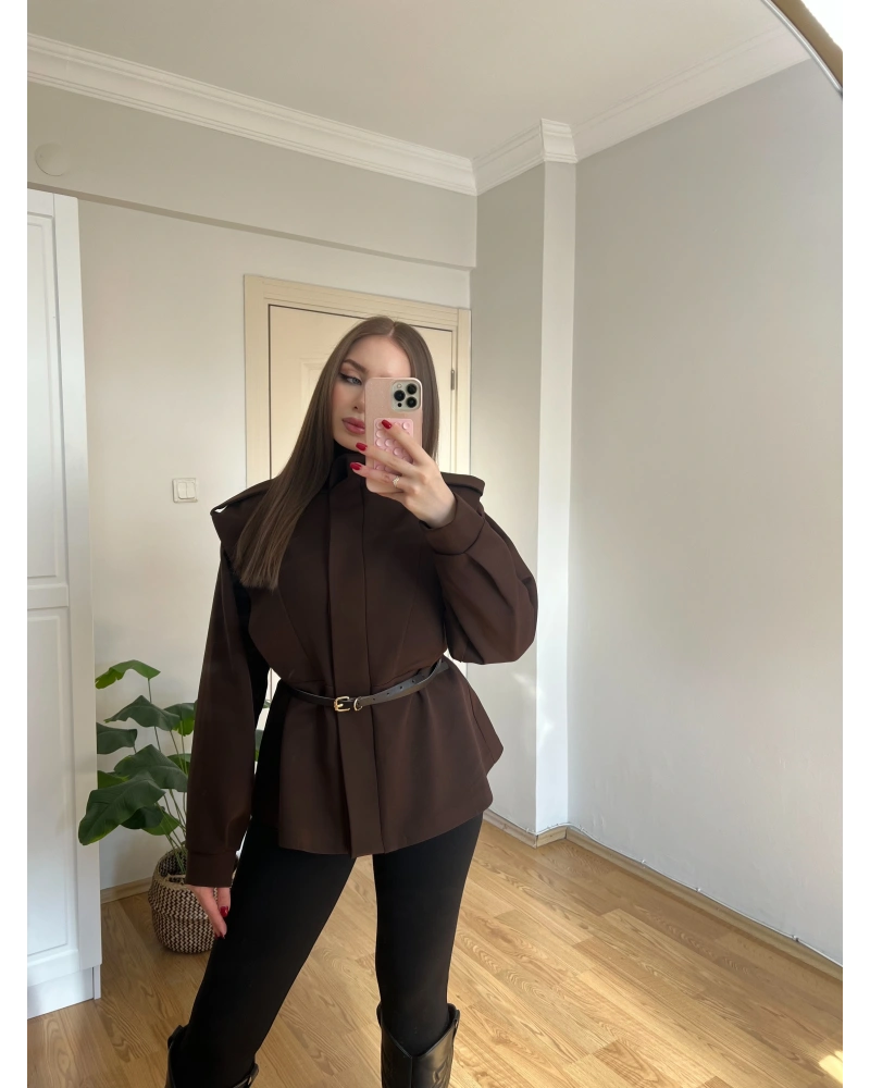 Kemer Detaylı Acı Kahve Ceket