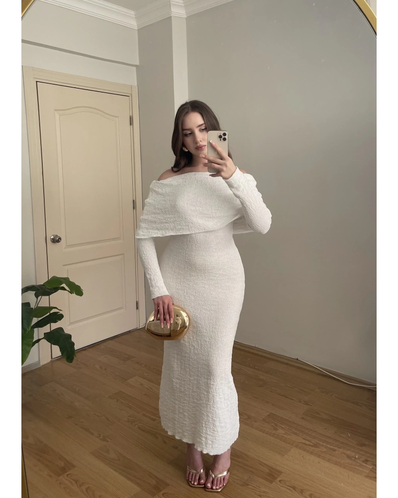 Madonna Yaka Premium Ekru Elbise