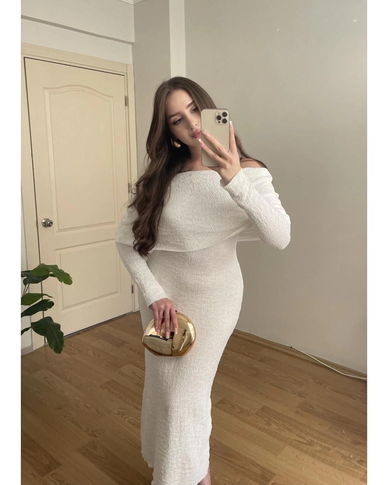 Madonna Yaka Premium Ekru Elbise