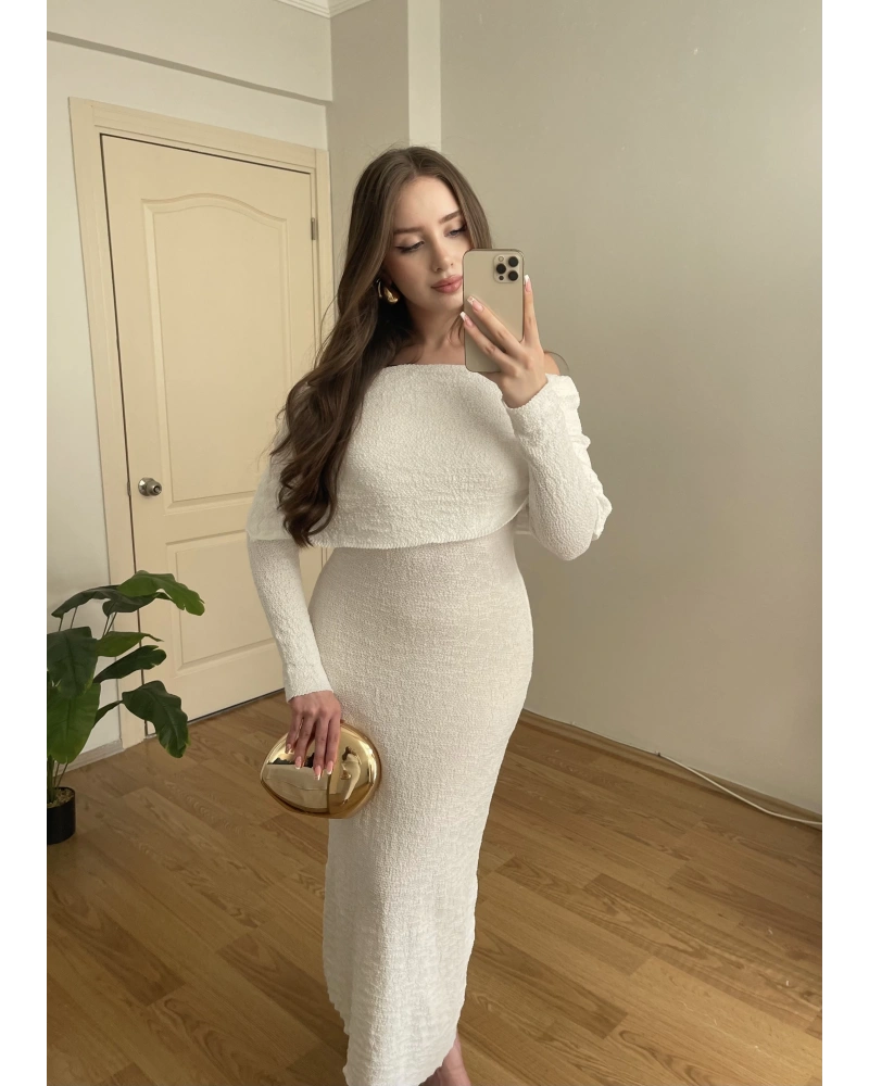 Madonna Yaka Premium Ekru Elbise