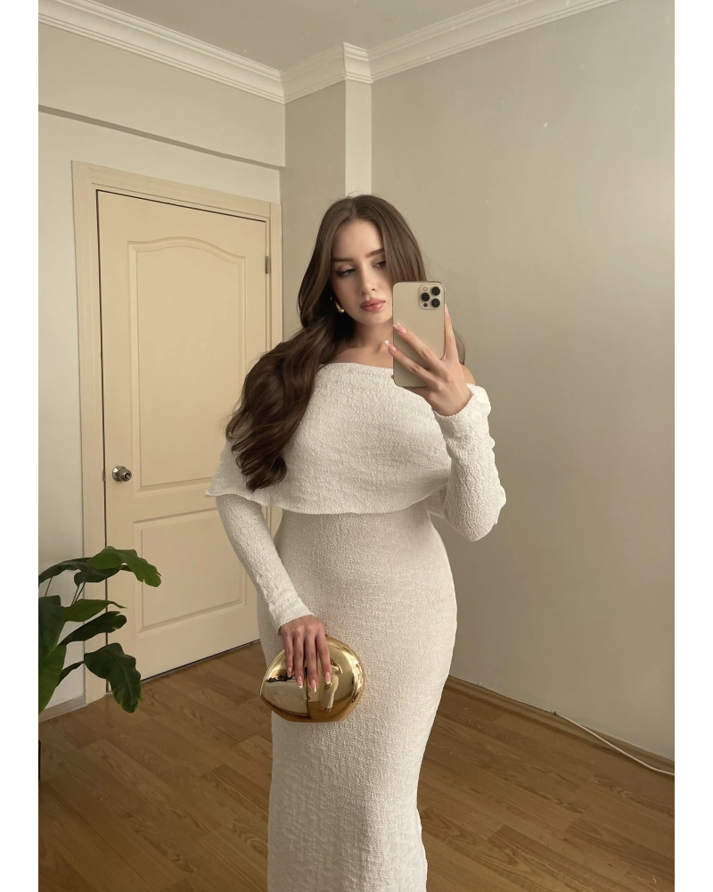 Madonna Yaka Premium Ekru Elbise