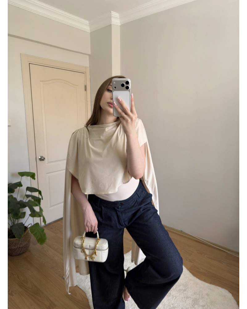 Pelerinli Bej Bluz