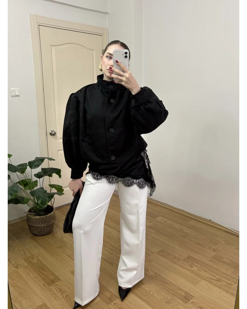 Pileli Beyaz Palazzo Pantolon