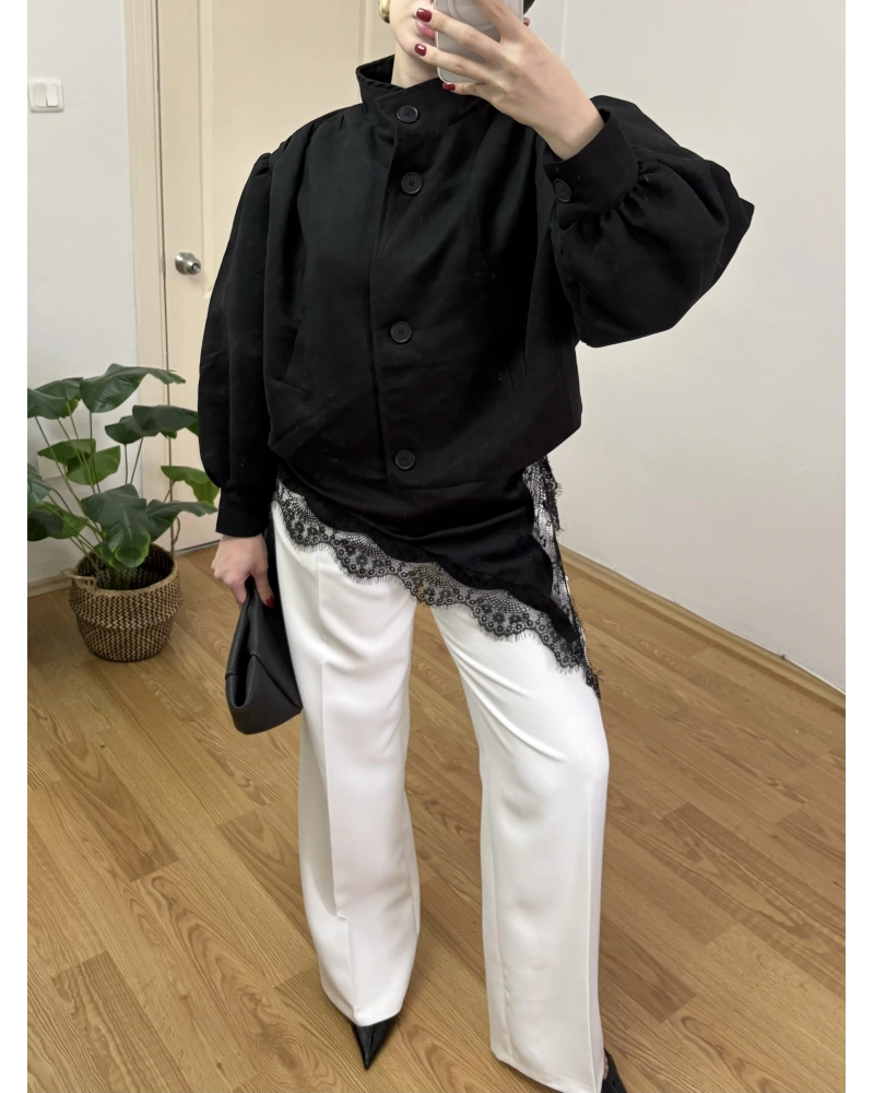 Pileli Beyaz Palazzo Pantolon