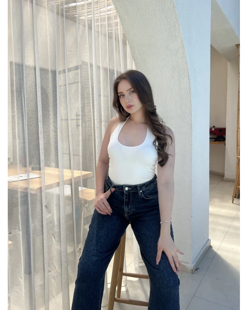 Premium Doku Boyundan Geçmeli Beyaz Atlet