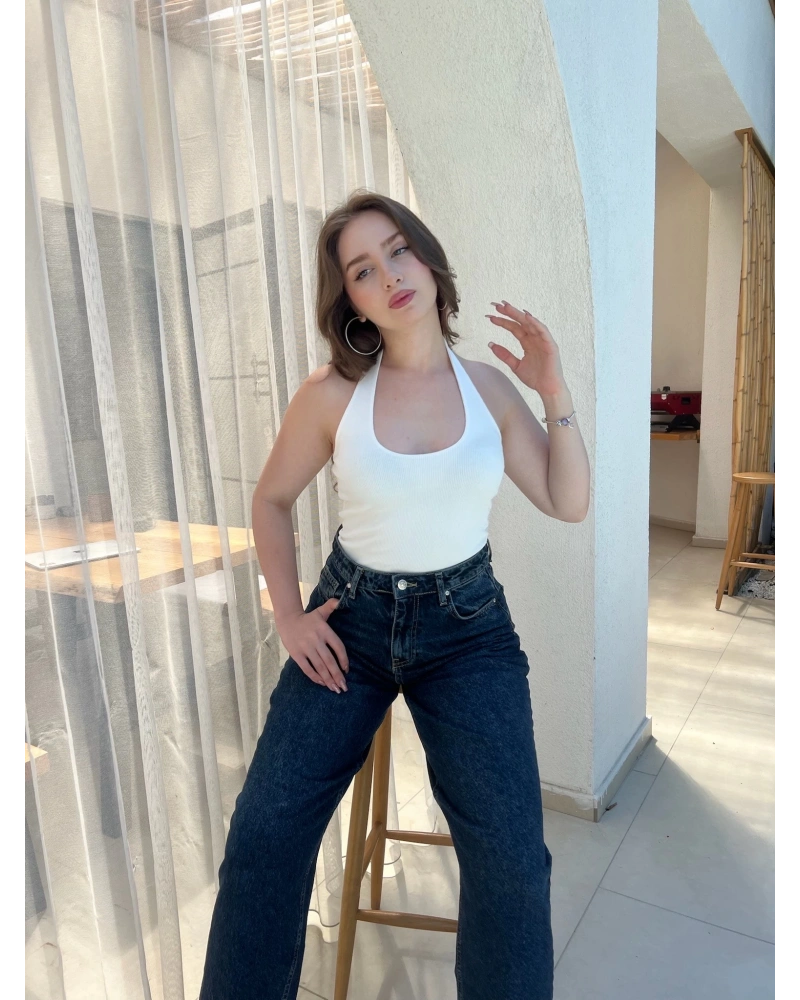 Premium Doku Boyundan Geçmeli Beyaz Atlet