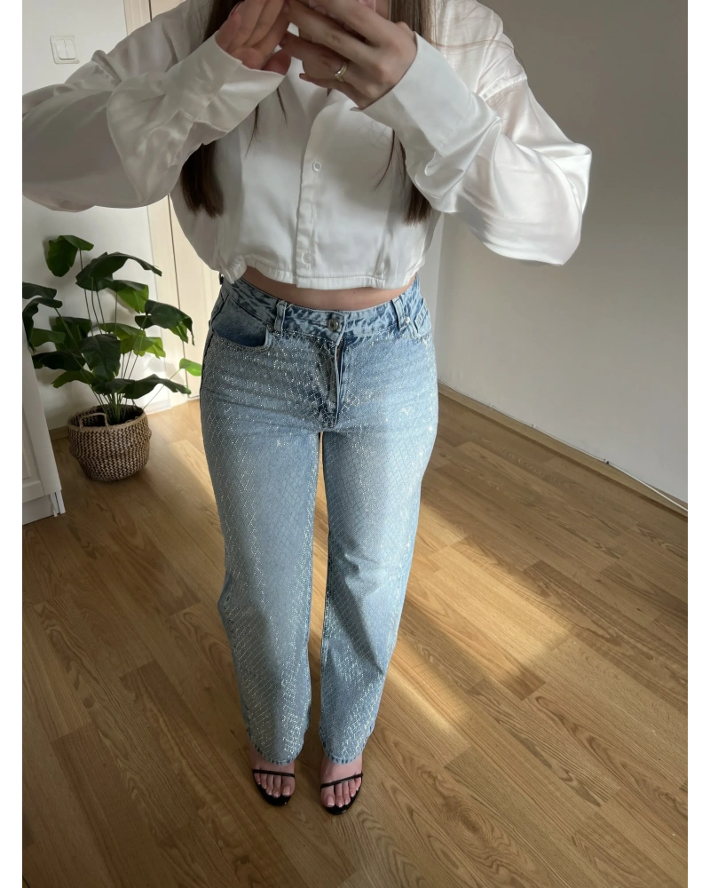 Taşlı Straight Fit Premium Jean Pantolon