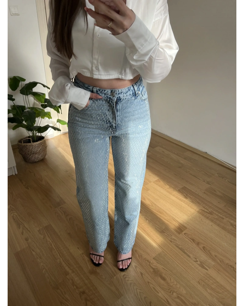 Taşlı Straight Fit Premium Jean Pantolon