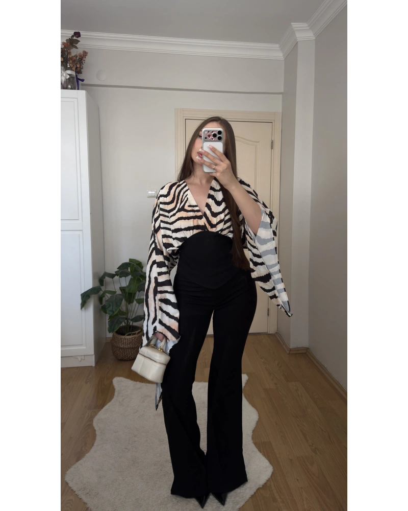 Zebra Desenli Korse Bluz