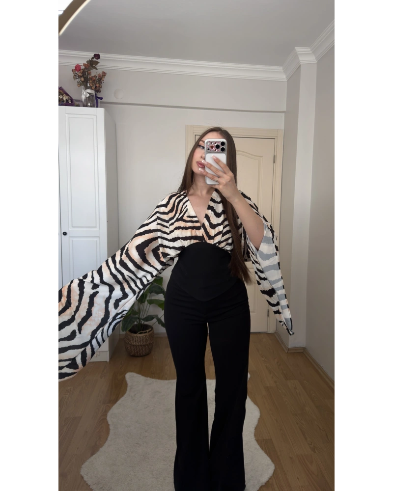 Zebra Desenli Korse Bluz