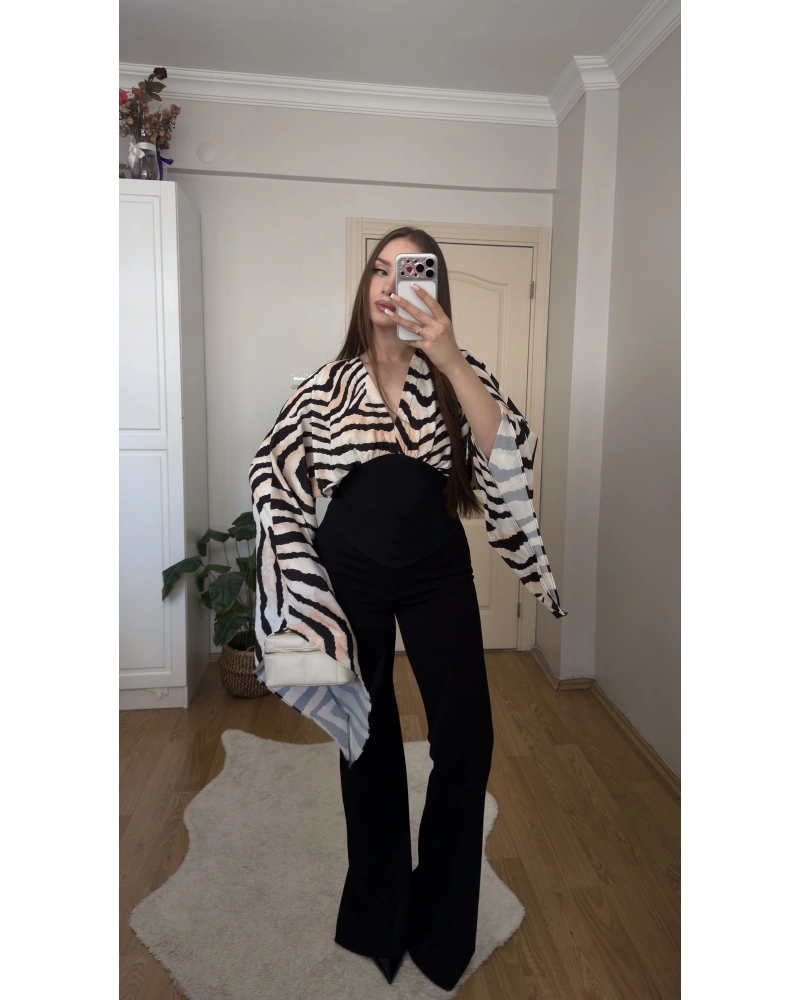 Zebra Desenli Korse Bluz