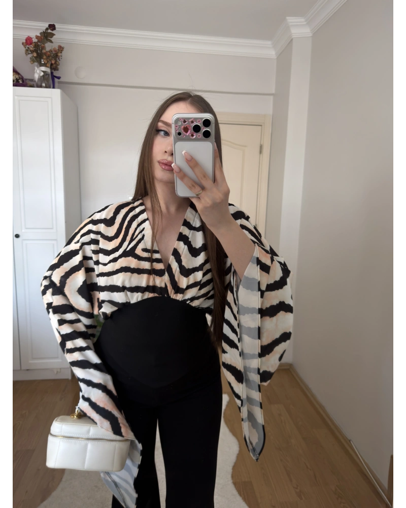 Zebra Desenli Korse Bluz