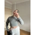 Bisiklet Yaka Gri Crop Kazak