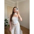 Fular Detaylı Saten Beyaz Crop Bluz