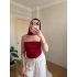 Fular Detaylı Saten Kırmızı Crop Bluz