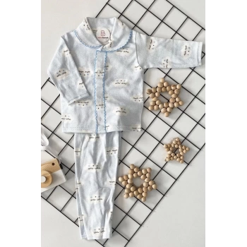 Pamuklu Bulut Desenli Kız Erkek Bebek Pijama Takım