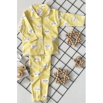 Pamuklu Bulut Desenli Kız Erkek Bebek Pijama Takım