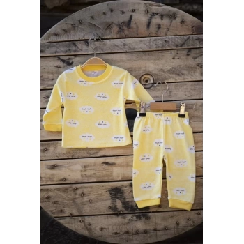 Pamuklu Bulut Desenli Kız Erkek Bebek Pijama İkili Takım