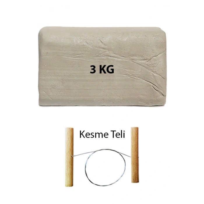 Beyaz Seramik Hamuru 3 kg Seramik Çamuru Çamur Kesme Teli Seramik Kili Şekillendirme Seti