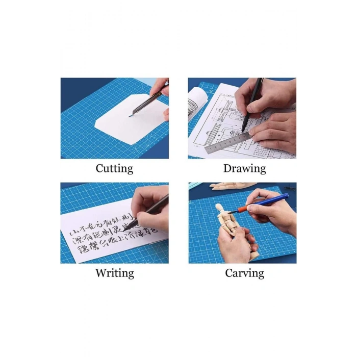 Çift Taraflı Kesim Altlığı A4 Kesim Matı Kretuar Bıçağı 5 Yedek Çelik Cetvel 30 cm A4 Kesim Seti