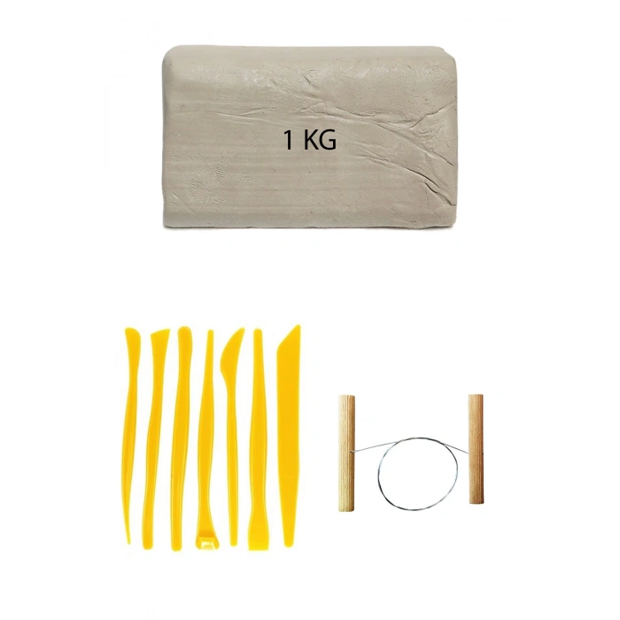 Beyaz Seramik Hamuru 1 kg Plastik Ebeşuar Seti Kil Seti Seramik Çamuru Çamur Kesme Teli Seramik Kili