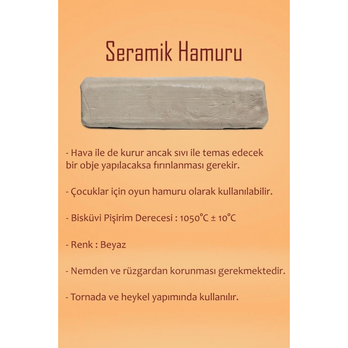 Beyaz Seramik Hamuru 1 kg Ebeşuar Seti Kil Seti Seramik Çamuru Seti Çamur Kesme Teli Seramik Kili