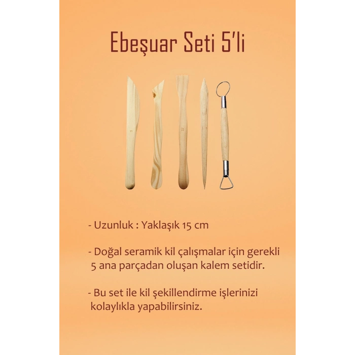 Beyaz Seramik Hamuru 1 kg Kil Ebeşuar Seti 6x15 ml Guaj Seti Seramik Kil Ahşap Merdane Oyun Hamuru